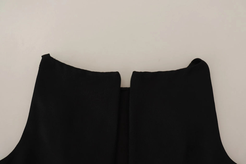 Cédric Charlier Black Sleeveless Pleated Aline Knee Length Dress