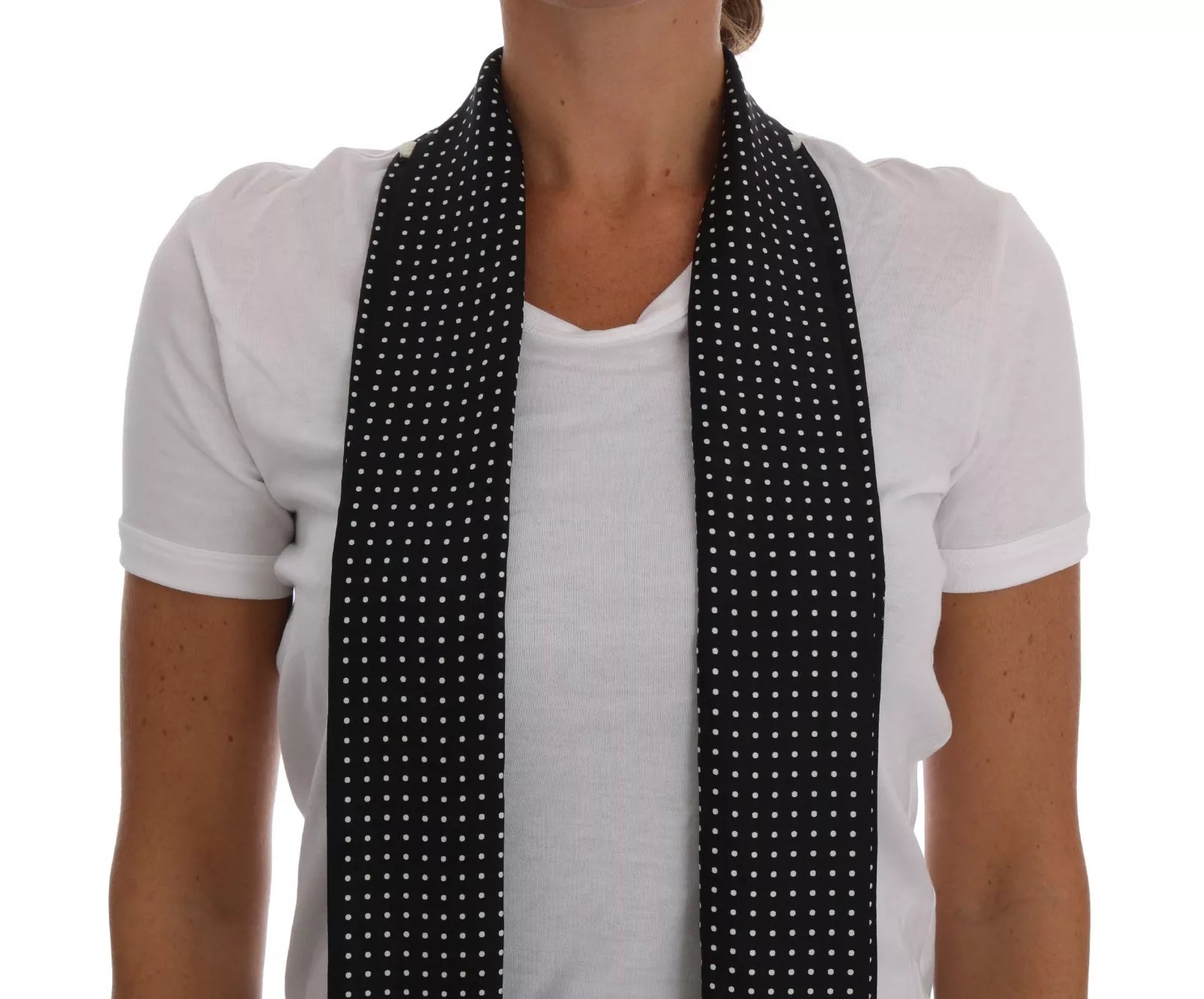 Dolce & Gabbana White Cotton Black Silk Scarf Top T-shirt