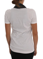 Dolce & Gabbana White Cotton Black Silk Scarf Top T-shirt