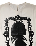 Dolce & Gabbana Cream Silk Silhouette Detail Short Sleeve Top