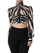 Dolce & Gabbana Zebra Print Chiffon Paneled Crop Blouse Top