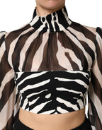 Dolce & Gabbana Zebra Print Chiffon Paneled Crop Blouse Top