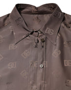 Dolce & Gabbana Brown Collared Long Sleeves Logo Shirt Top