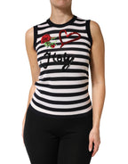 Dolce & Gabbana Black White Cashmere Silk Sleeveless Top