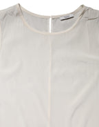 Peserico Off White Silk Stretch Roundneck Sleeveless Tank Top