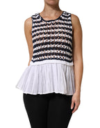 Dondup White Black Knitted Round Neck Sleeveless Tank Top