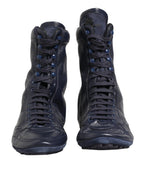 Dolce & Gabbana Dark Blue Deer Leather Mid Calf Boots Shoes