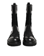 Dolce & Gabbana Black Patchwork Leather Mid Calf Boot  Shoes
