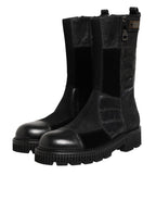 Dolce & Gabbana Black Patchwork Leather Mid Calf Boot  Shoes