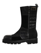 Dolce & Gabbana Black Patchwork Leather Mid Calf Boot  Shoes