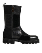 Dolce & Gabbana Black Patchwork Leather Mid Calf Boot  Shoes