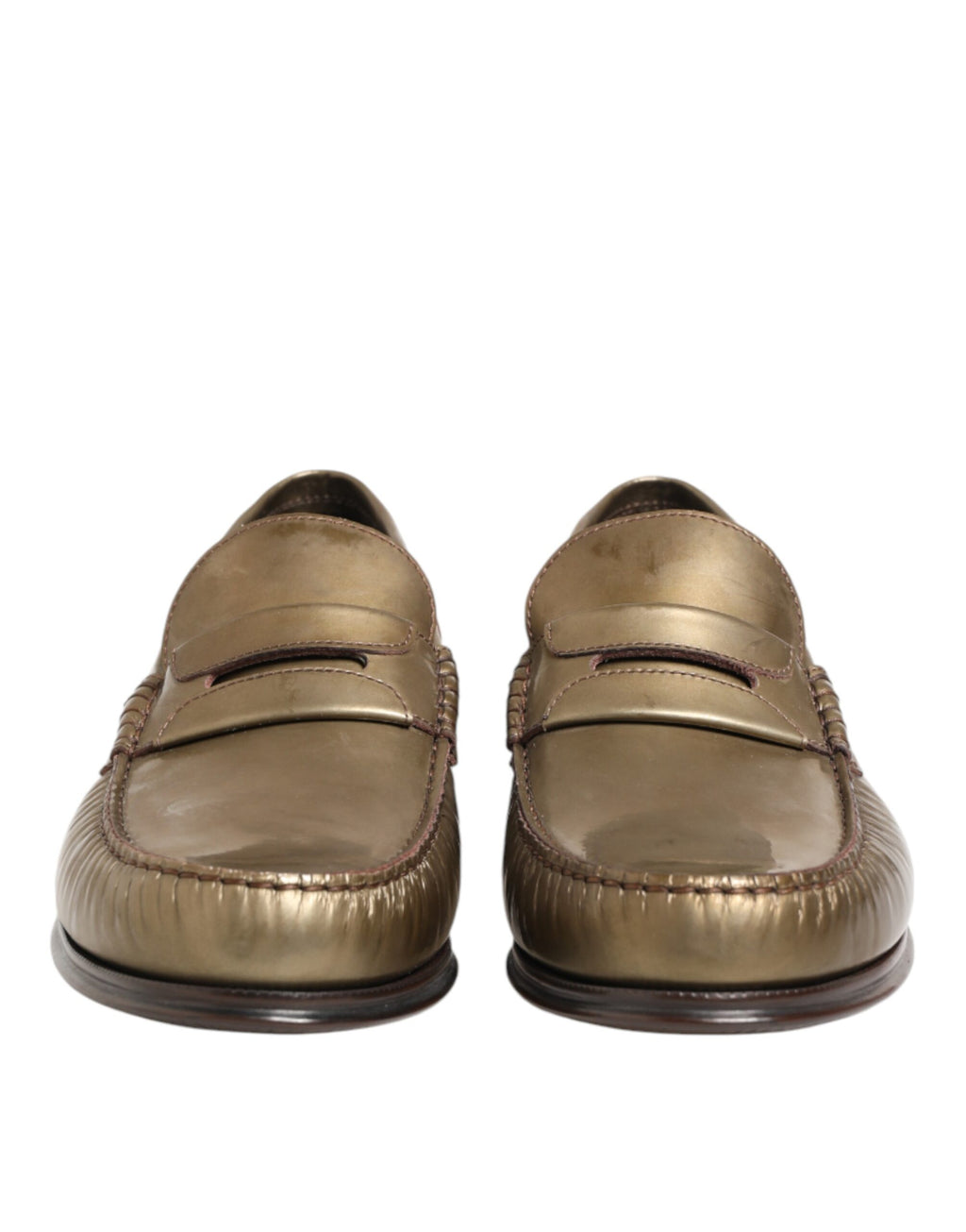 Dolce & Gabbana Gold Leather Slip On Dress Men Loafers Shoes