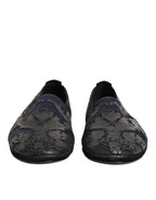 Dolce & Gabbana Black Jacquard Leather Slip On Loafers Shoes