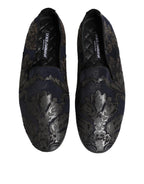 Dolce & Gabbana Black Jacquard Leather Slip On Loafers Shoes