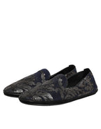 Dolce & Gabbana Black Jacquard Leather Slip On Loafers Shoes