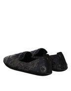Dolce & Gabbana Black Jacquard Leather Slip On Loafers Shoes