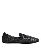 Dolce & Gabbana Black Jacquard Leather Slip On Loafers Shoes