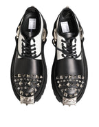 Dolce & Gabbana Black White Studded Men Formal Derby Shoes