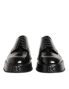 Dolce & Gabbana Black Calfskin Leather Men Derby Dress Shoes