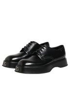 Dolce & Gabbana Black Calfskin Leather Men Derby Dress Shoes