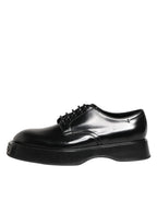 Dolce & Gabbana Black Calfskin Leather Men Derby Dress Shoes