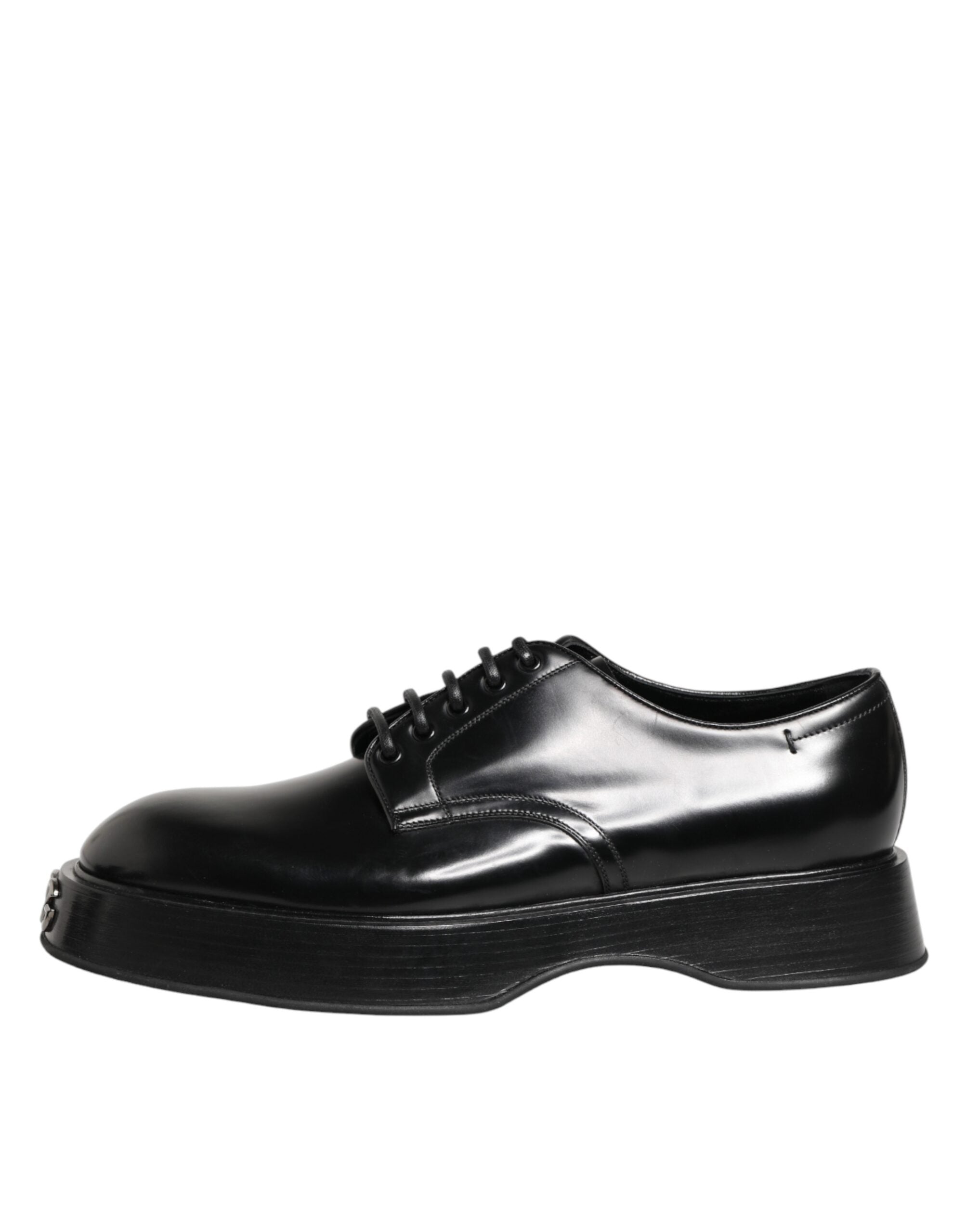 Dolce & Gabbana Black Calfskin Leather Men Derby Dress Shoes