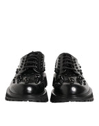 Dolce & Gabbana Black Leather Studded Men Formal Derby  Shoes