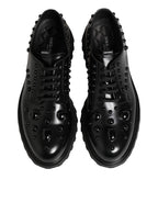 Dolce & Gabbana Black Leather Studded Men Formal Derby  Shoes
