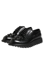 Dolce & Gabbana Black Leather Studded Men Formal Derby  Shoes