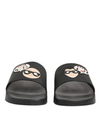 Dolce & Gabbana Black Leather Slides Sandals Beachwear Shoes
