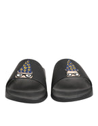 Dolce & Gabbana Black Leather Slides Sandals Beachwear Shoes
