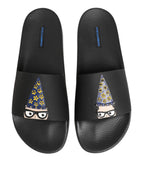 Dolce & Gabbana Black Leather Slides Sandals Beachwear Shoes