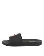 Dolce & Gabbana Black Leather Slides Sandals Beachwear Shoes