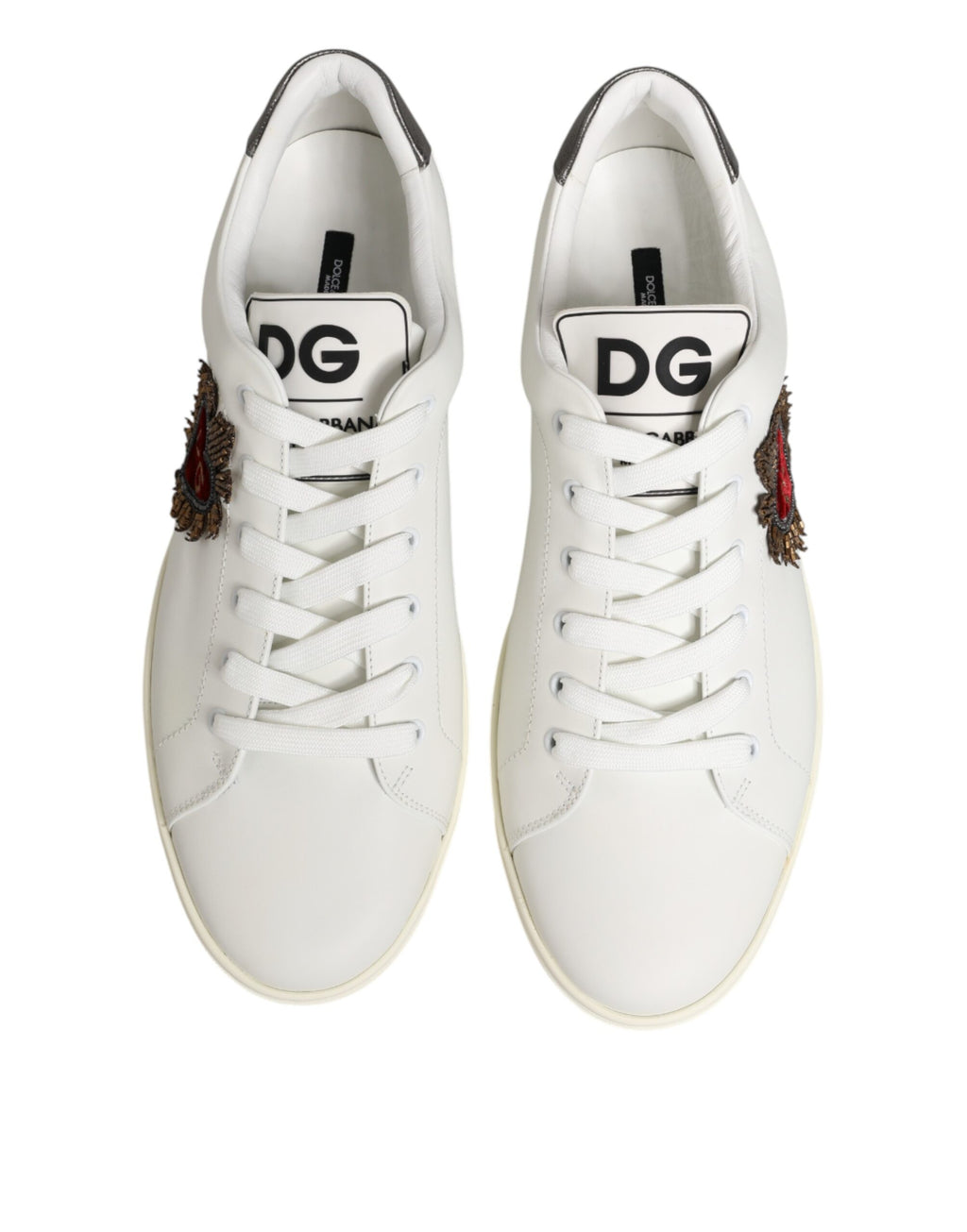 Dolce & Gabbana White Leather Heart Embellished Sneakers Shoes