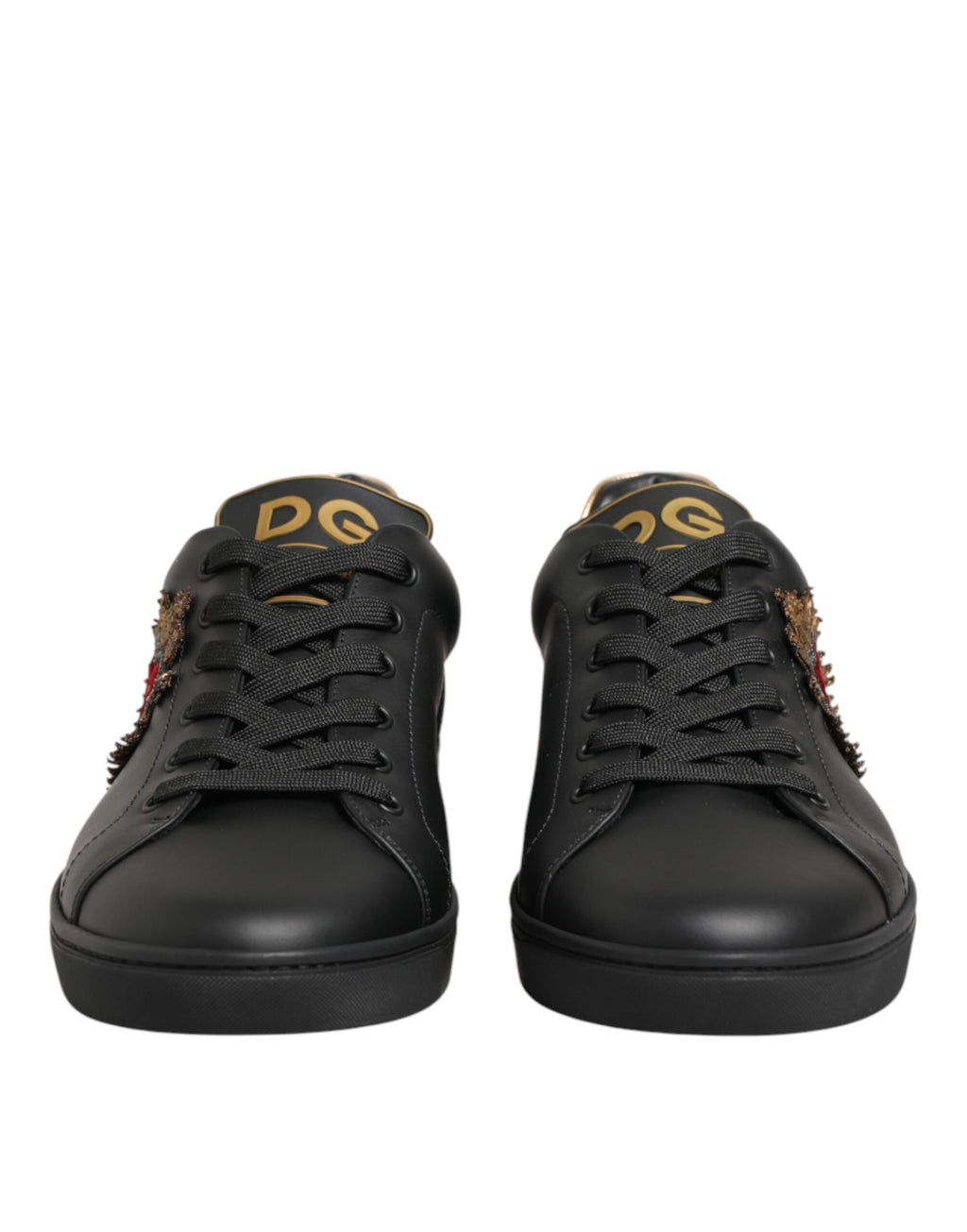 Dolce & Gabbana Black Leather Heart Embellished Sneakers Shoes