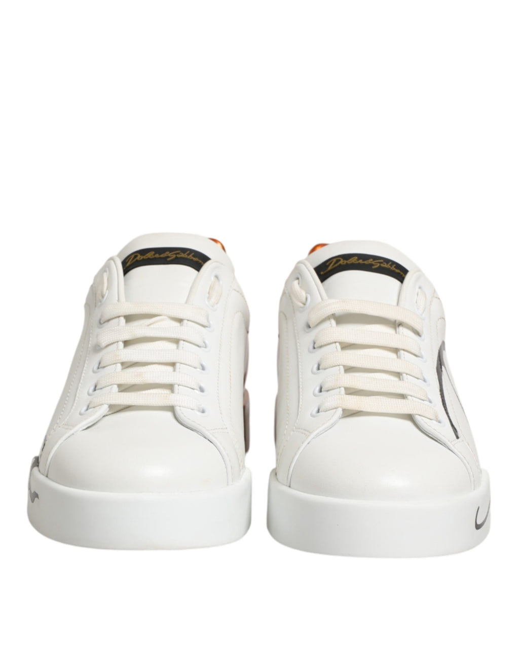 Dolce & Gabbana White Brown Leather Low Top Sneakers  Shoes