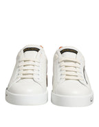 Dolce & Gabbana White Brown Leather Low Top Sneakers  Shoes