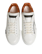 Dolce & Gabbana White Brown Leather Low Top Sneakers  Shoes
