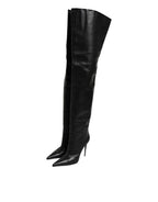 Dolce & Gabbana Black Leather Stiletto Knee High Boots Shoes