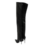 Dolce & Gabbana Black Leather Stiletto Knee High Boots Shoes