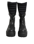 Dolce & Gabbana Black Leather Mid Calf Biker Boots Shoes