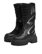 Dolce & Gabbana Black Leather Mid Calf Biker Boots Shoes