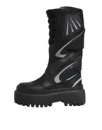 Dolce & Gabbana Black Leather Mid Calf Biker Boots Shoes