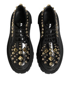 Dolce & Gabbana Black Leather Jeweled Crystals Derby Shoes