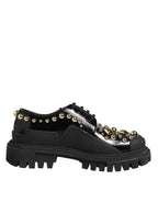 Dolce & Gabbana Black Leather Jeweled Crystals Derby Shoes