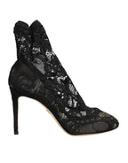 Dolce & Gabbana Black Stretch Socks Taormina Lace Boot Shoes