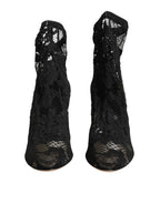 Dolce & Gabbana Black Stretch Socks Taormina Lace Boot Shoes