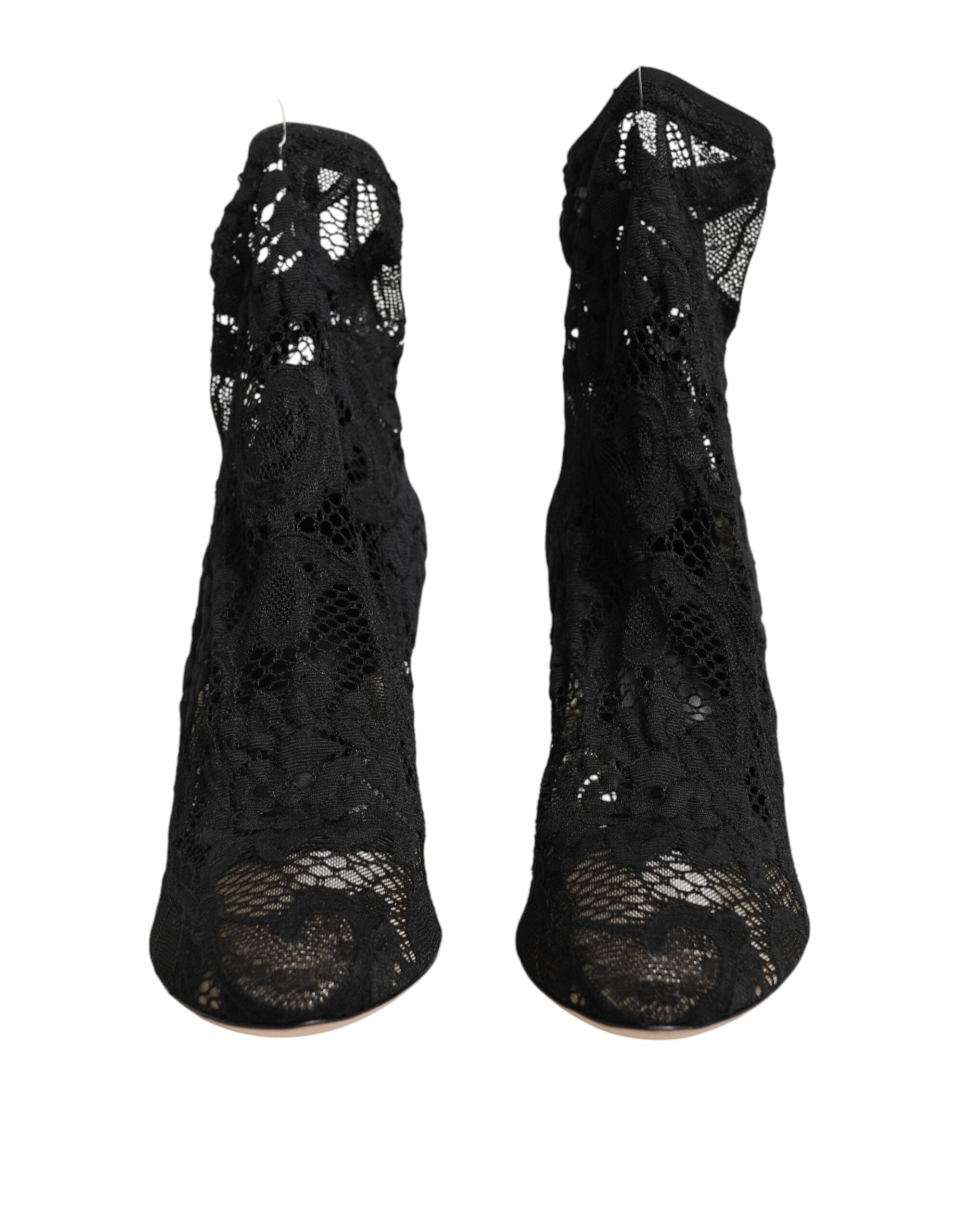 Dolce & Gabbana Black Stretch Socks Taormina Lace Boot Shoes