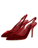 Dolce & Gabbana Red Suede High Heels Slingbacks Sandals Shoes
