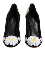 Dolce & Gabbana Black Wool Suede Daisy Heels Pump Shoes